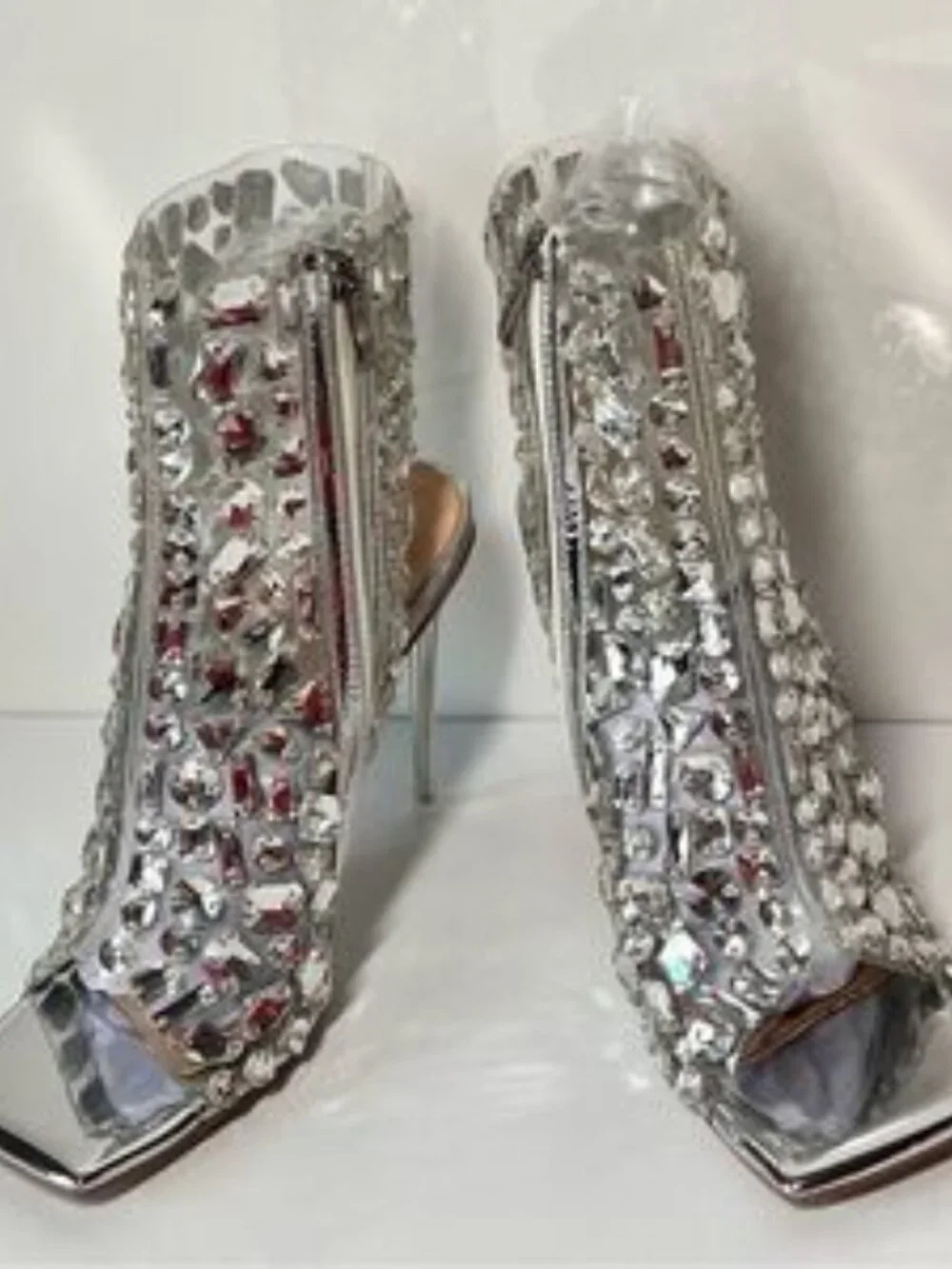 Cattleyas Silver Rhinestone Heel Booties